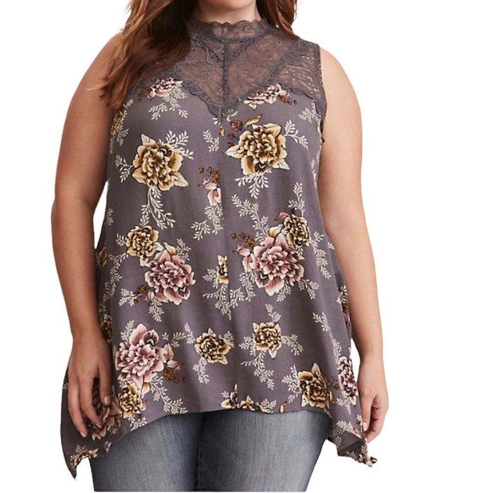 Torrid Gray Floral lace Print Tank